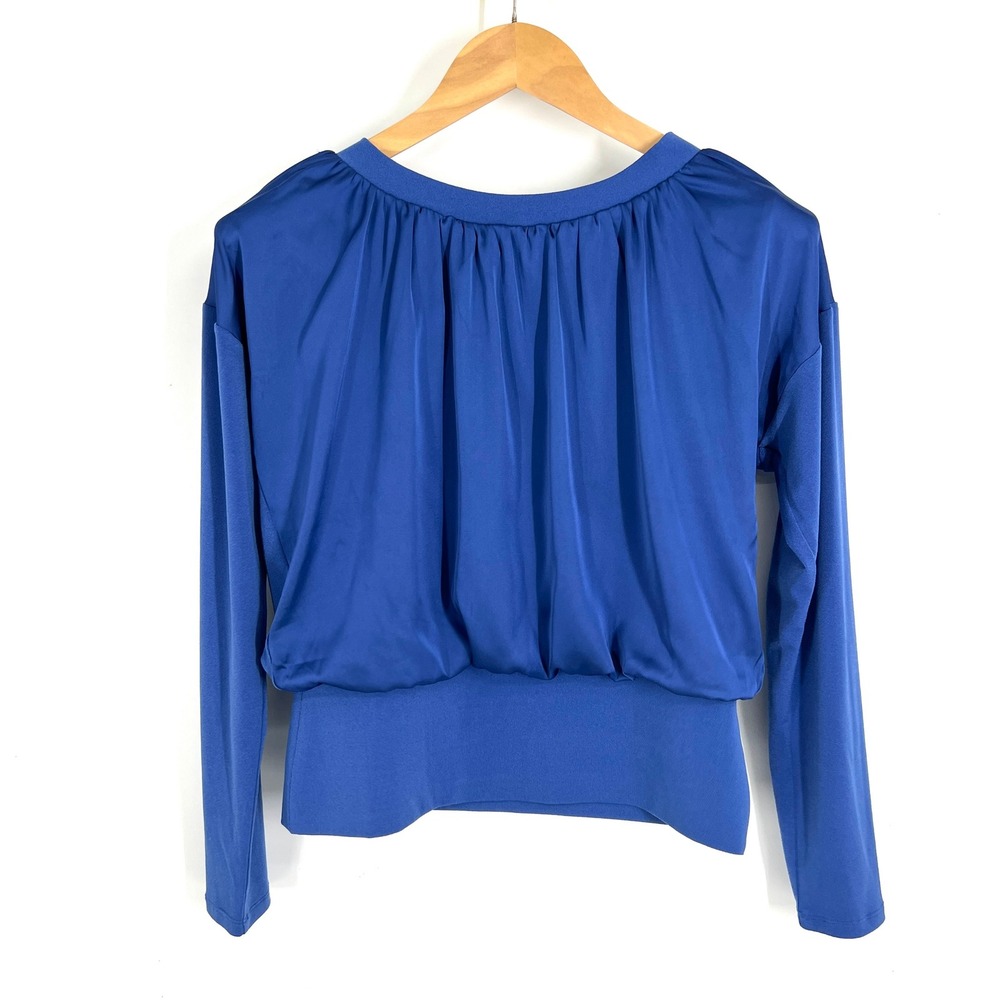 White House Black Market Royal Blue Pleated Blouson Long Sleeve Cropped Blouse S